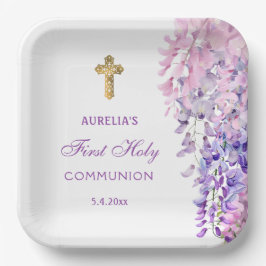 Watercolor Wisteria First Communion Pappteller
