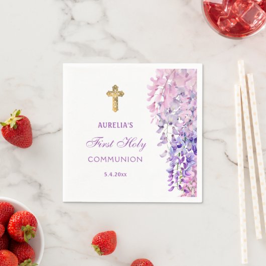 Watercolor Wisteria First Communion Serviette (Beispiel)