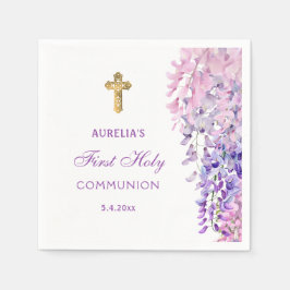 Watercolor Wisteria First Communion Serviette