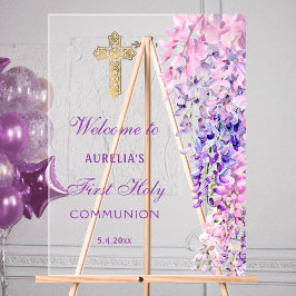 Watercolor Wisteria First Communion Welcome Acrylschild