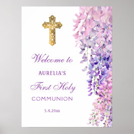 Watercolor Wisteria First Communion Welcome Poster