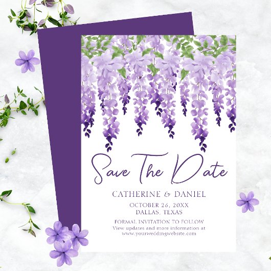 Watercolor Wisteria Floral Wedding Save the Date