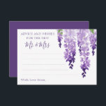 Watercolor Wisteria Lila Lilac Floral Wedding Hinweiskarte<br><div class="desc">Die Watercolor Wisteria Lila Lilac Floral Wedding Advice Cards sind mit eleganten Wisteria-Blume in sanften Lavendel und lila mit grünen Blätter auf weißem Hintergrund mit Platz für Ihre Gäste, um ihre "Ratschläge und Wünsche für den neuen Mr. & Mrs." hinzuzufügen. Ideal für Hochzeit, Brautparty oder Junggeselinnen-Abschied. Personalisieren Sie den Text...</div>