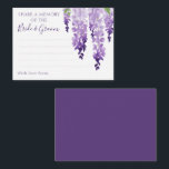 Watercolor Wisteria Lila Lilac Floral Wedding Hinweiskarte<br><div class="desc">Die Watercolor Wisteria Lila Lilac Floral Wedding Advice Cards bieten elegante Wisteria-Blume in sanften Lavendel und lila mit grünen Blätter auf weißem Hintergrund. Freuen Sie sich auf den besonderen "Gedächtnis an Braut und Bräutigam". Ideal für Hochzeit, Brautparty oder Junggeselinnen-Abschied. Personalisieren Sie den Text in den Textfeldern, indem Sie ihn bearbeiten....</div>