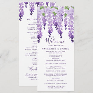 Watercolor Wisteria Lila Lilac Floral Wedding Programm