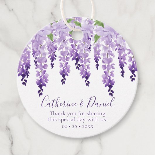 Watercolor Wisteria Vielen Dank | Hochzeit Geschenkanhänger (Vorderseite)