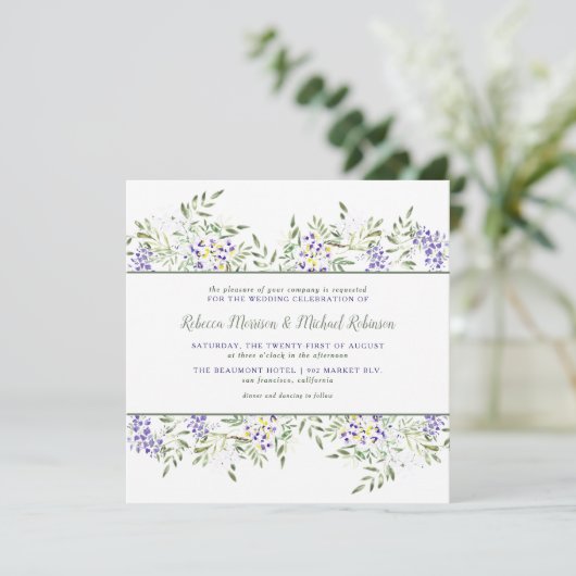 Watercolor Wisteria Wedding Einladung | Quadrat (Stehend Vorderseite)