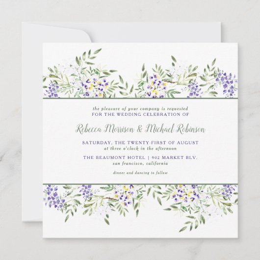Watercolor Wisteria Wedding Einladung | Quadrat (Vorderseite)