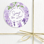 Watercolor Wisteria Wedding Spread The Liebe Scrip Etiketten<br><div class="desc">Watercolor Wisteria Wedding Spread Die Liebe Script Labels verfügt über elegante Wisteria-Blume in weicher Lavendel und lila mit grünen Blätter auf weißem Hintergrund mit Ihrer Hochzeitsbotschaft und das Datum unten. Auf der anderen Seite ist eine weiche Linke. Personalisieren Sie den Text in den Textfeldern, indem Sie ihn bearbeiten. Für Sie...</div>