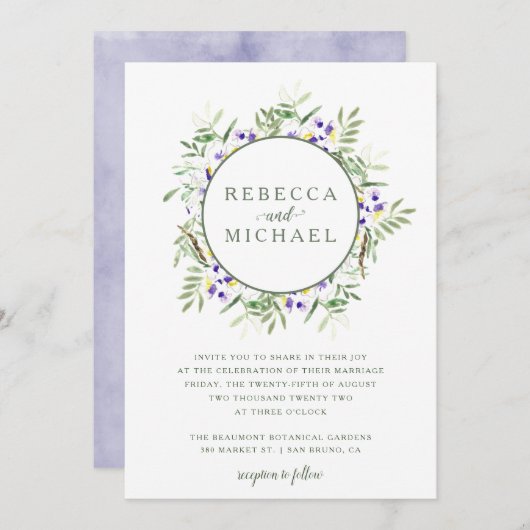 Watercolor Wisteria Wreath Einladung (Vorne/Hinten)