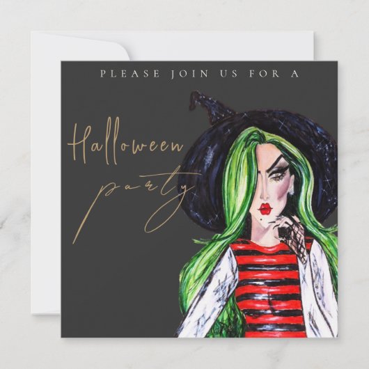 Watercolor Witch Adult Halloween Party Invitation Einladung (Vorderseite)