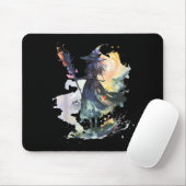 Watercolor Witch Halloween Fall Autumn Art Paintin Mousepad (Mit Mouse)