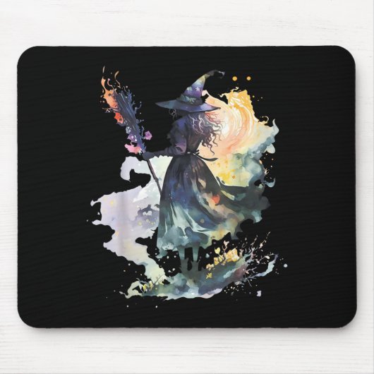 Watercolor Witch Halloween Fall Autumn Art Paintin Mousepad (Vorne)