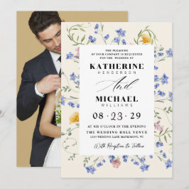 Watercolor Wldflowers Meadow & Add Photo Wedding Einladung