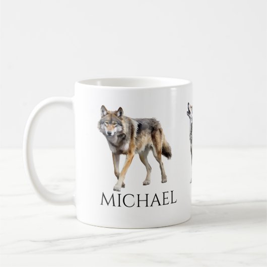 Watercolor Wolf Art Monogram Personalisiert Kaffeetasse (Links)