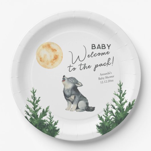Watercolor-Wolf-Baby-Party Pappteller (Vorderseite)