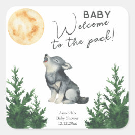 Watercolor-Wolf-Baby-Party  Quadratischer Aufkleber