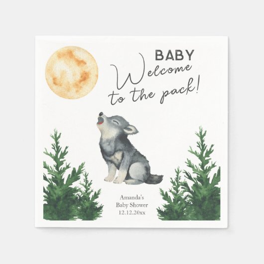 Watercolor-Wolf-Baby-Party Serviette (Vorderseite)