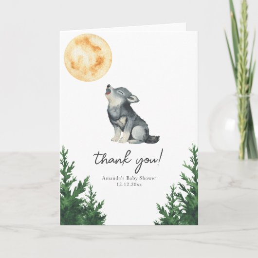 Watercolor Wolf Baby Shower Thank you Dankeskarte (Vorderseite)