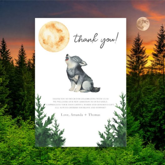Watercolor Wolf Baby Shower Thank you Dankeskarte