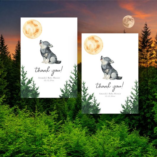 Watercolor Wolf Baby Shower Thank you Dankeskarte