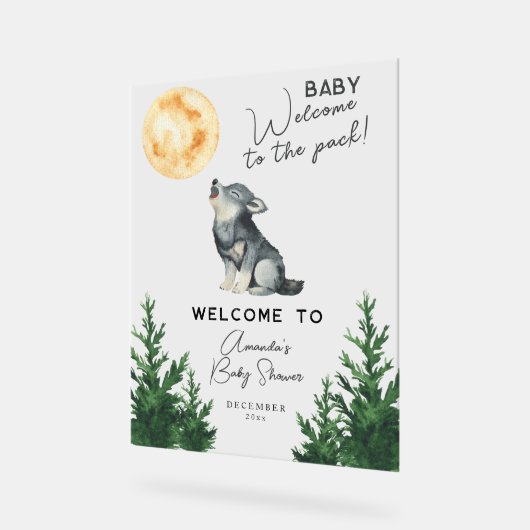 Watercolor Wolf Baby shower Welcome Acrylschild (Winkel)