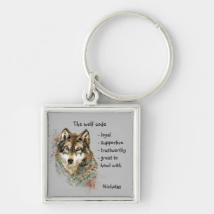 Watercolor Wolf Code Quote, Wolves Custom Name Key Schlüsselanhänger