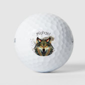 Watercolor Wolf Earths Tones Golfball (Vorderseite)