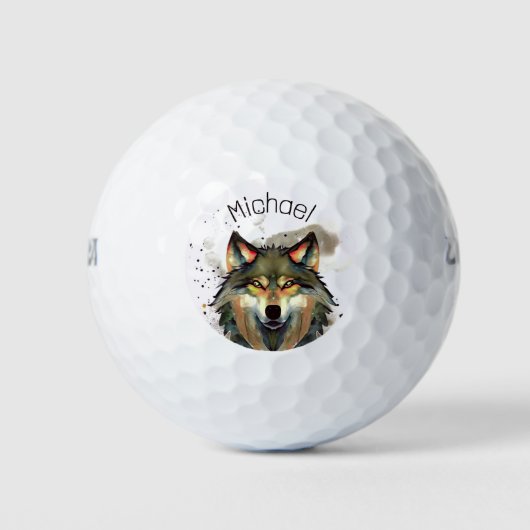 Watercolor Wolf Earths Tones Golfball (Vorderseite)