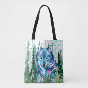 Watercolor Wolf Farbiger Wolf Zeichnend Tasche