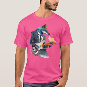 Watercolor Wolf Gitarre spielen Niedlich Wolf Love T-Shirt