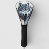 Watercolor Wolf Head Dusty Blue Golf Headcover (Vorderseite)