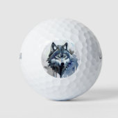Watercolor Wolf Head Dusty Blue Golfball (Vorderseite)