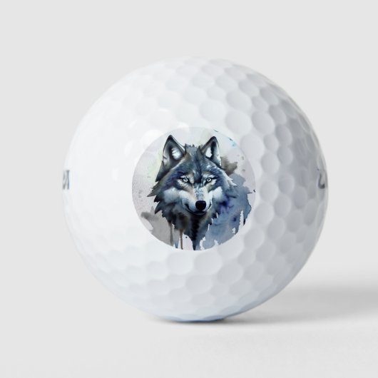 Watercolor Wolf Head Dusty Blue Golfball (Vorderseite)