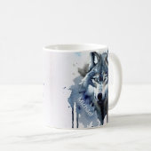 Watercolor Wolf Head Dusty Blue Monogram Kaffeetasse (VorderseiteRechts)