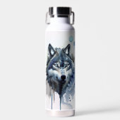Watercolor Wolf Head Dusty Blue Monogram Trinkflasche (Vorne)