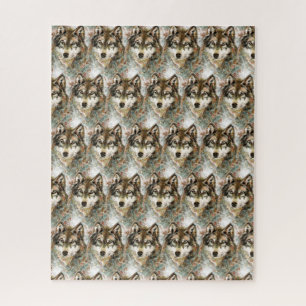 Watercolor Wolf Head Grau Schwarz-weiße Farben Puzzle