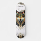 Watercolor Wolf Head Warme Tones Monogram Skateboard (Vorne)