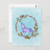 Watercolor Wolf Howling in einem Boho Style Kranz Postkarte (Vorne/Hinten)