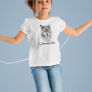 Watercolor Wolf Kopf Personalisierter Name T-Shirt