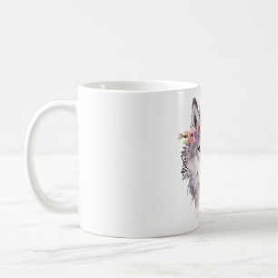 Watercolor Wolf mit Blume in der Natur Kaffeetasse