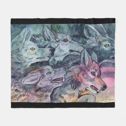 Watercolor Wolf Pack Fleecedecke (Vorderseite (Horizontal))