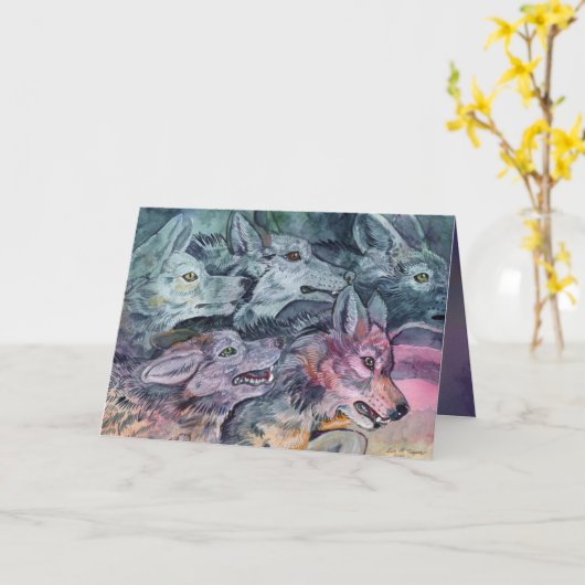 Watercolor Wolf Pack Karte (Gelbe Blume)