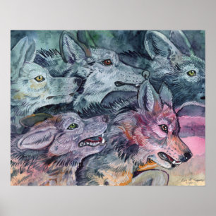 Watercolor Wolf Pack Poster