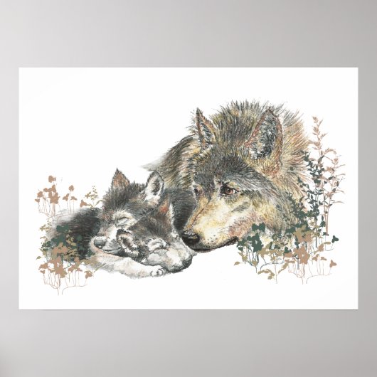 Watercolor Wolf Paradies & Cub Tierart Poster (Vorne)