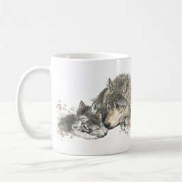 Watercolor Wolf Parent Cubs Kaffeetasse