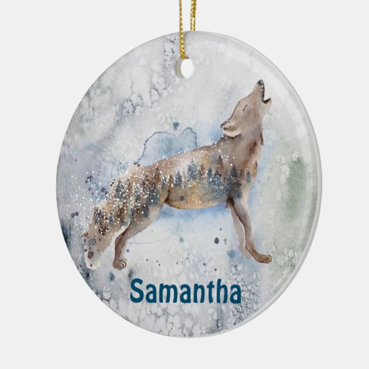 Watercolor Wolf Personalized Winter Keramik Ornament (Links)