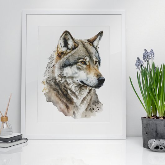 Watercolor Wolf Portrait Art Poster
