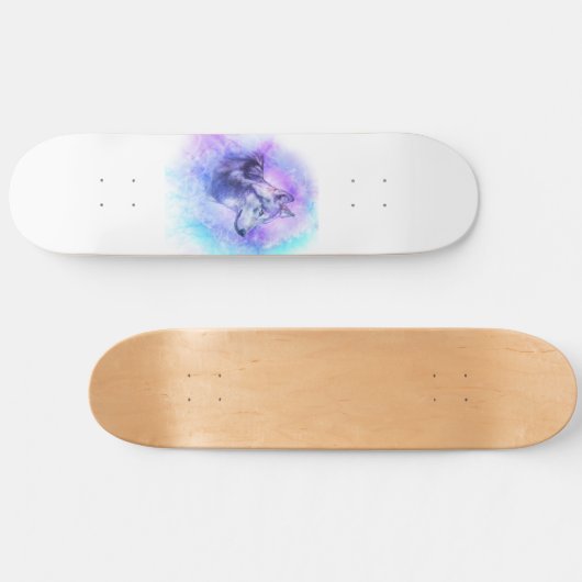 Watercolor Wolf Skateboard (Horizontal)