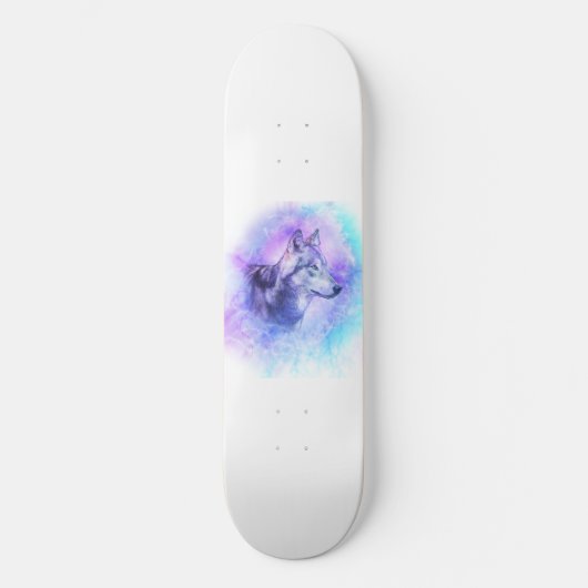 Watercolor Wolf Skateboard (Vorderseite)